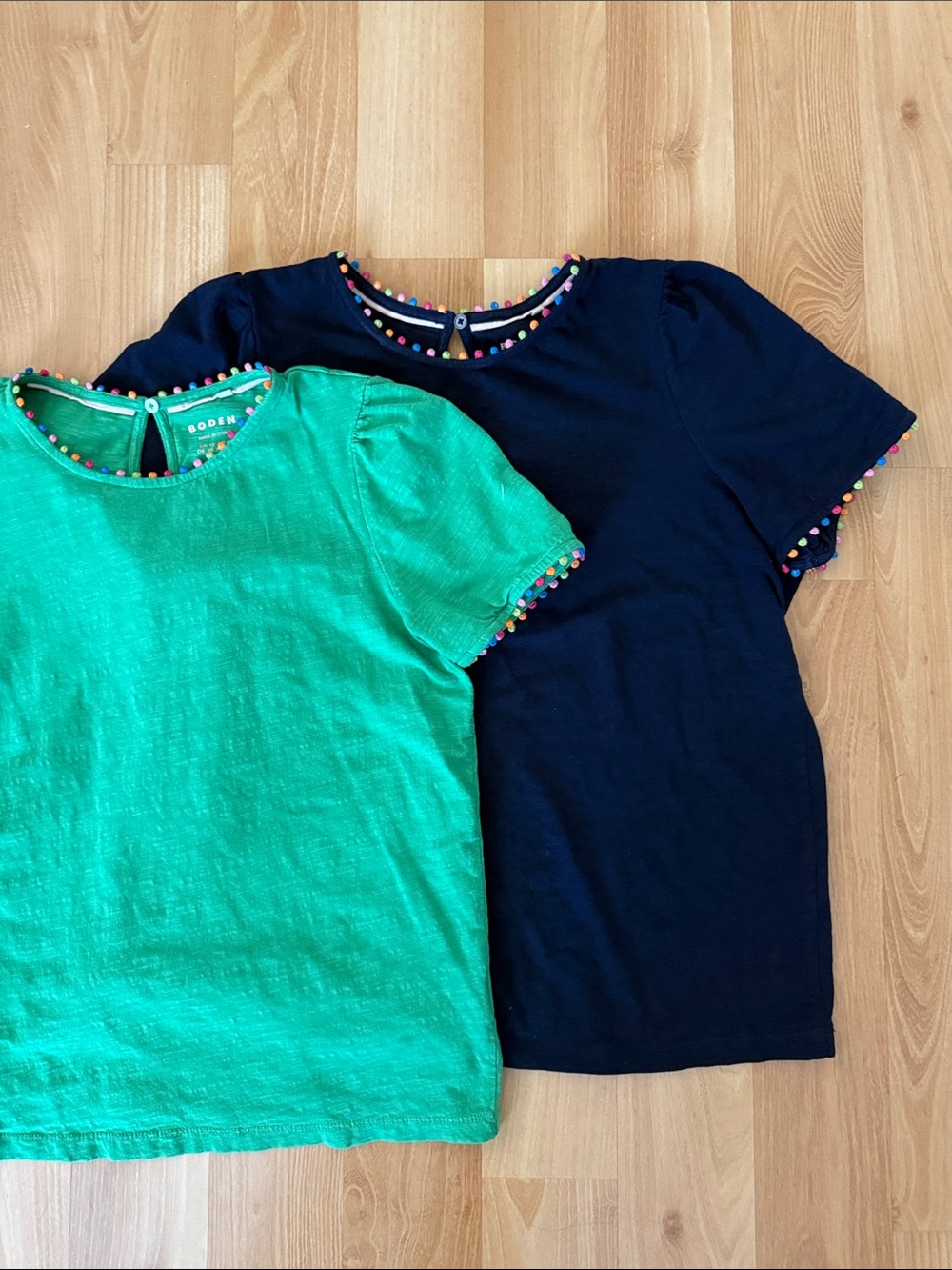 Boden Ladies’ Short-Sleeve Tees with Multicolor Pom Trim
